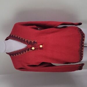 Luxury Baby Alpaca Inka Tradition Red V-Neck Pullover sz Large